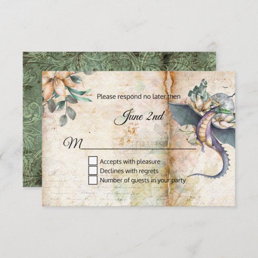 Fairytale Dragon Weddenschap RSVP Kaartje (Voorkant / Achterkant)