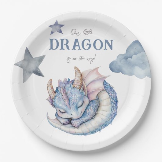 Fairytale Dreamy Dragon Baby shower Papieren Bordje (Voorkant)