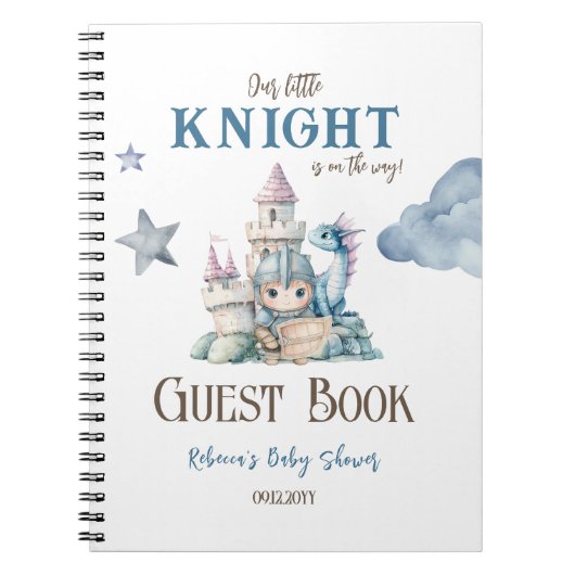 Fairytale Dreamy Dragon Knight Baby shower Gast Notitieboek (Voorkant)