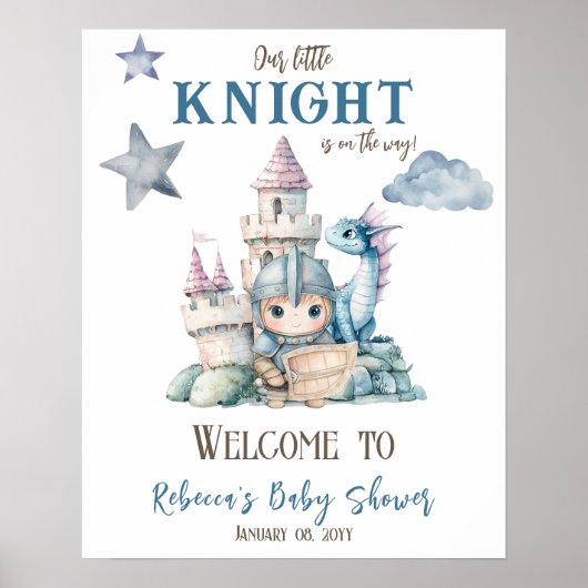 Fairytale Dreamy Dragon Knight Baby shower Welkom Poster (Voorkant)