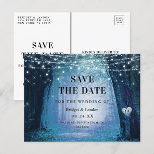 Fairytale Enchanted Forest Blue Save Date Aankondigingskaart
