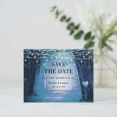 Fairytale Enchanted Forest Blue Save Date Aankondigingskaart (Staand voorkant)