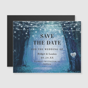 Fairytale Enchanted Forest Blue Save Date Magnetische Uitnodiging