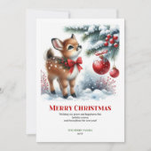 Fairytale Fawn Watercolor Winter Christmas Card Feestdagenkaart (Voorkant)
