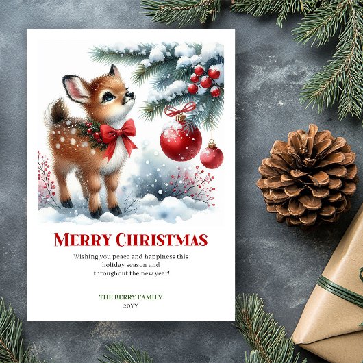 Fairytale Fawn Watercolor Winter Christmas Card Feestdagenkaart