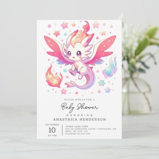 Fairytale Fiery Dragon Baby shower Kaart (Staand voorkant)