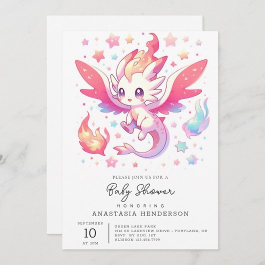 Fairytale Fiery Dragon Baby shower Kaart (Voorkant / Achterkant)