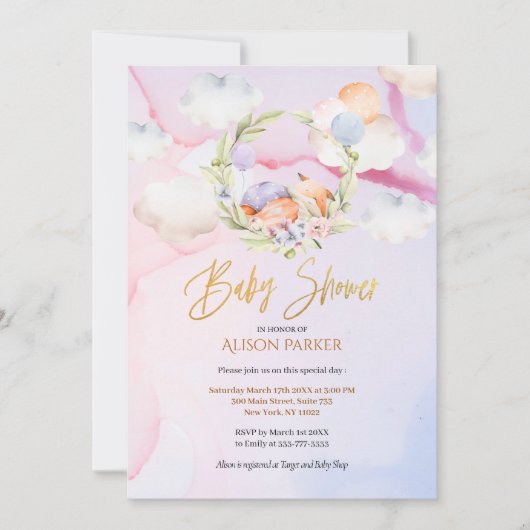 Fairytale Forest Fox Pink Sky Dream | BABY SHOWER Kaart (Voorkant)