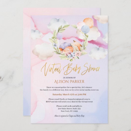 Fairytale Fox Pink Sky Dream | Virtueel Baby showe Kaart (Voorkant / Achterkant)