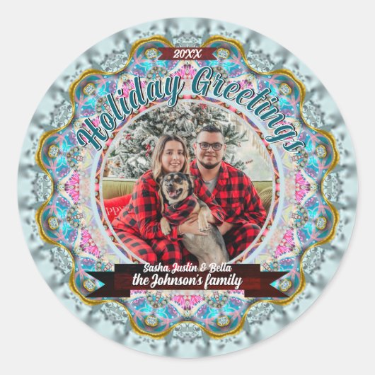 Fairytale Holiday Greetings Custom Photo Ronde Sticker (Voorkant)