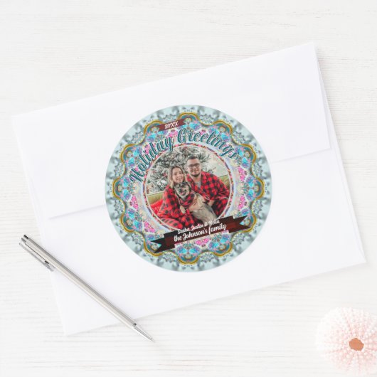 Fairytale Holiday Greetings Custom Photo Ronde Sticker (Envelop)