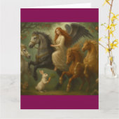 Fairytale Horses and Angel Folded Greeting Card Kaart (Gele Bloem)