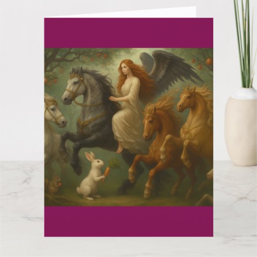 Fairytale Horses and Angel Folded Greeting Card Kaart (Voorkant)