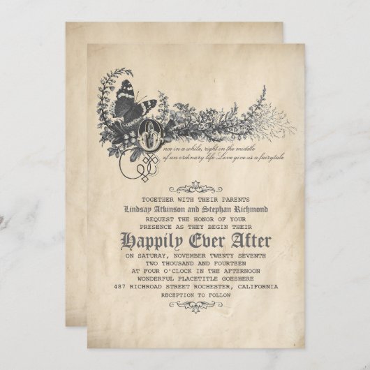 Fairytale huwelijksuitnodiging kaart (Voorkant / Achterkant)