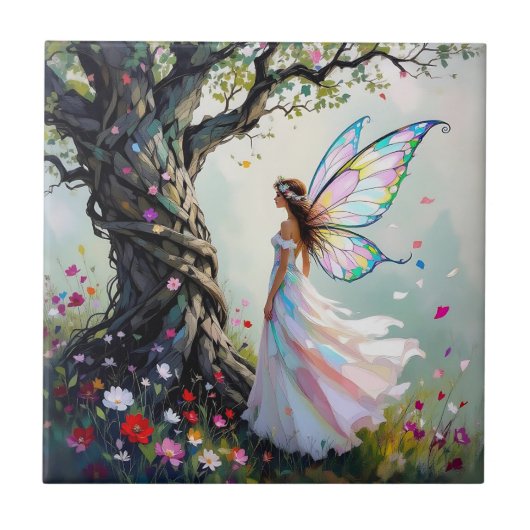 Fairytale Inspired Fairy and Whimsical Tree Tegeltje (Voorkant)