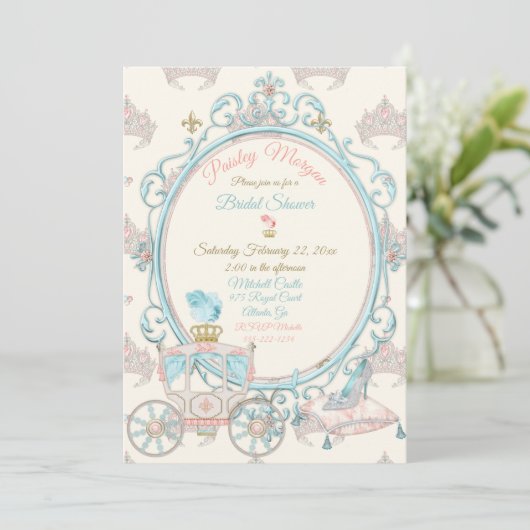 Fairytale koninklijke prinses Carriage Blush Aqua Kaart (Staand voorkant)