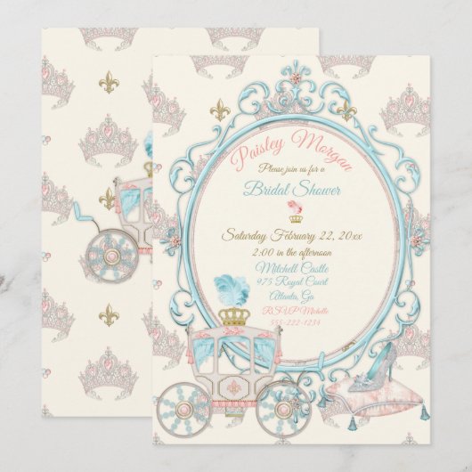 Fairytale koninklijke prinses Carriage Blush Aqua Kaart (Voorkant / Achterkant)