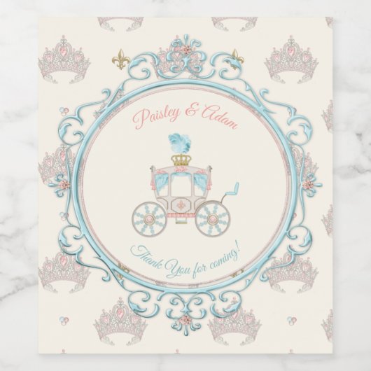 Fairytale koninklijke prinses Carriage Ivory Pink  Wijn Etiket (Enkel label)