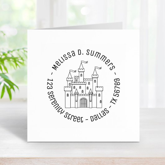 Fairytale Medieval Royal Castle Round Address Rubberstempel