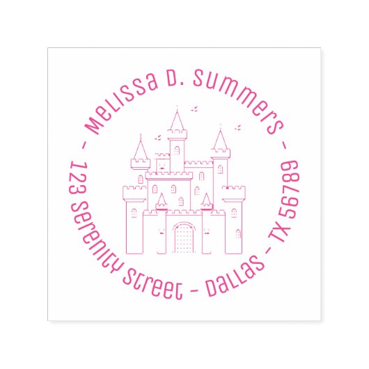 Fairytale Medieval Royal Castle Round Address Zelfinktende Stempel (Design)