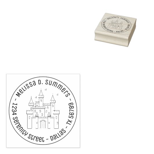 Fairytale Medieval Royal Castle Round Adres 3 Rubberstempel (Gestempeld)
