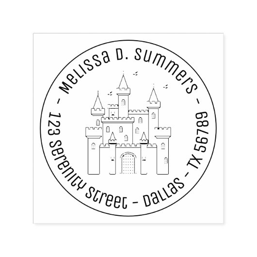 Fairytale Medieval Royal Castle Round Adres 4 Zelfinktende Stempel (Design)