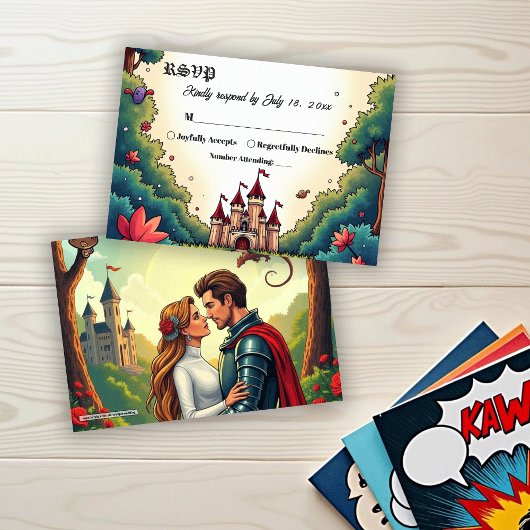 Fairytale Once Upon A Time Castle Woodland Wedding RSVP Kaartje