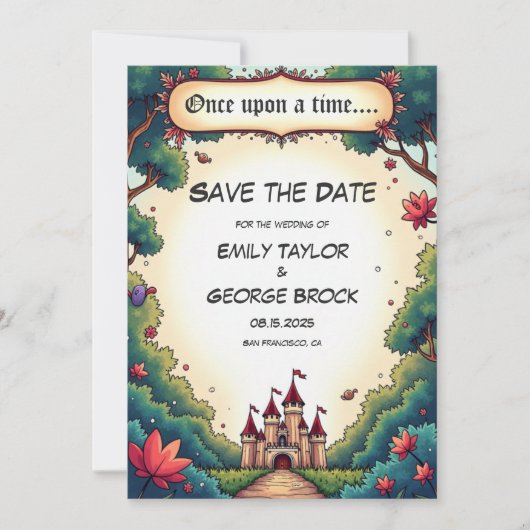 Fairytale Once Upon A Time Castle Woodland Wedding Save The Date (Voorkant)