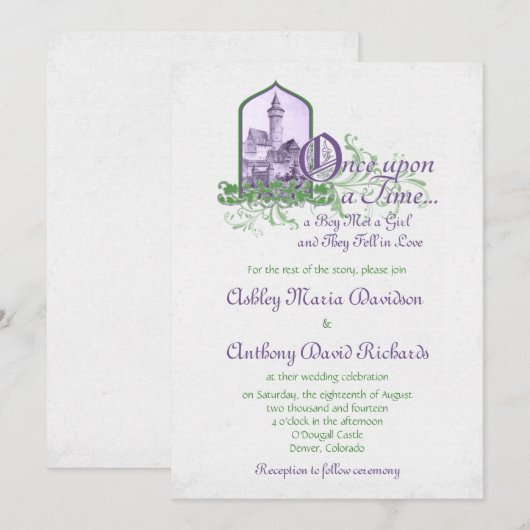Fairytale Paarse groene kasteel, eenmaal op de bru Kaart (Voorkant / Achterkant)