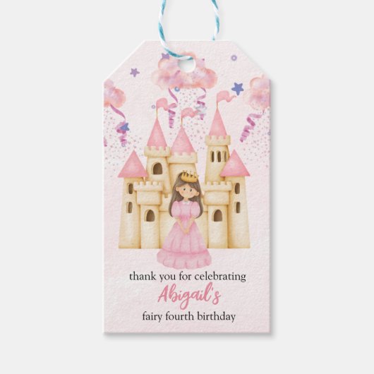 Fairytale Pink Castle Princess All Ages Birthday Cadeaulabel (Voorkant)