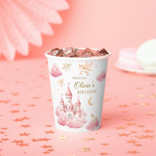 Fairytale Pink Unicorn Girl Birthday Papieren Bekers (Insitu)