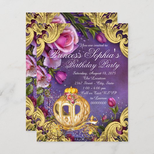 Fairytale Princess Birthday Party Kaart (Voorkant / Achterkant)