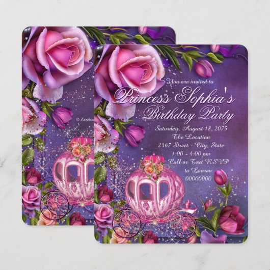 Fairytale Princess Birthday Party Kaart (Voorkant / Achterkant)