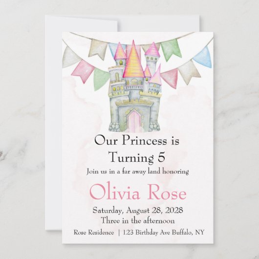 Fairytale Princess Castle Birthday Party Invitatio Kaart (Voorkant)