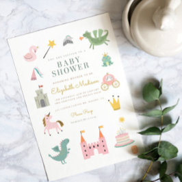 Fairytale Princess Dragon Baby shower Invitation Kaart
