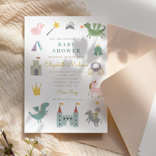 Fairytale Princess Dragon Baby shower Invitation Kaart