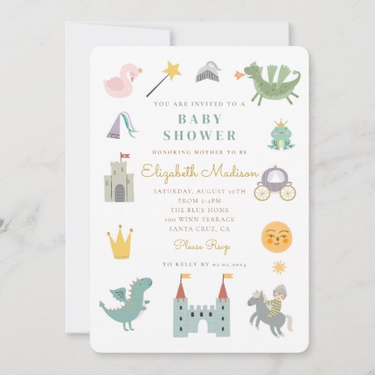 Fairytale Princess Dragon Baby shower Invitation Kaart (Voorkant)