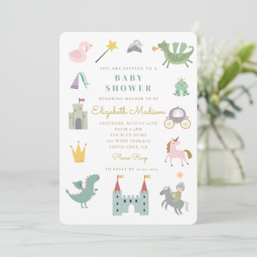 Fairytale Princess Dragon Baby shower Invitation Kaart (Staand voorkant)