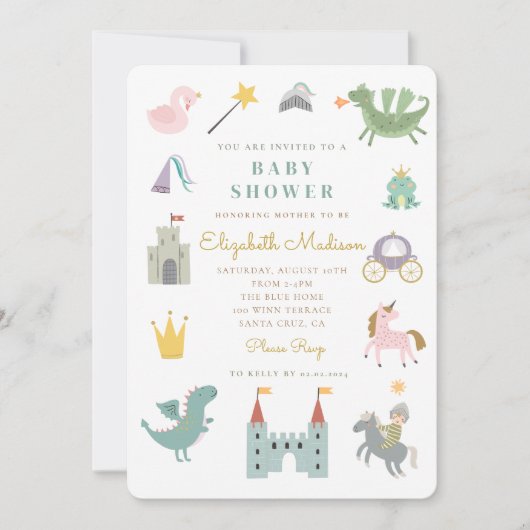 Fairytale Princess Dragon Baby shower Invitation Kaart (Voorkant)