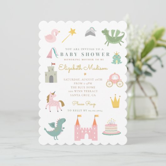 Fairytale Princess Dragon Baby shower Invitation Kaart (Staand voorkant)
