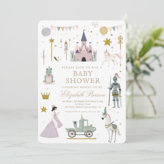 Fairytale Princess Dragon Baby shower Invitation Kaart (Staand voorkant)