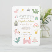Fairytale Princess Dragon Baby shower Invitation Kaart (Staand voorkant)
