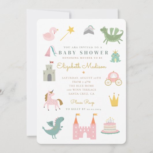 Fairytale Princess Dragon Baby shower Invitation Kaart (Voorkant)