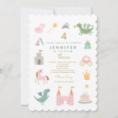 Fairytale Princess Dragon Birthday Invitation Kaart (Voorkant)