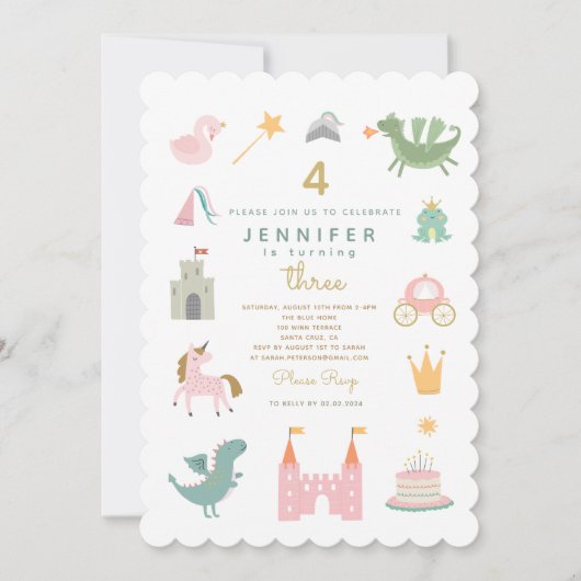 Fairytale Princess Dragon Birthday Invitation Kaart (Voorkant)