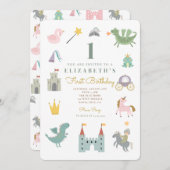Fairytale Princess Dragon Birthday Invitation Kaart (Voorkant / Achterkant)