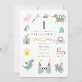 Fairytale Princess Dragon Birthday Invitation Kaart