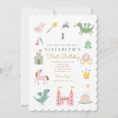 Fairytale Princess Dragon Birthday Invitation Kaart (Voorkant)