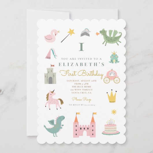 Fairytale Princess Dragon Birthday Invitation Kaart (Voorkant)
