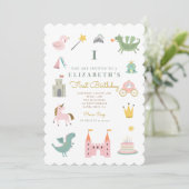 Fairytale Princess Dragon Birthday Invitation Kaart (Staand voorkant)